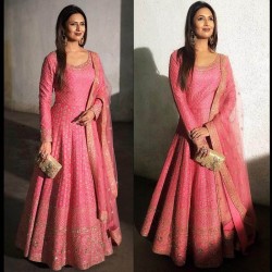Divyanka Tripaathi Pink Color taffeta silk trendy gown